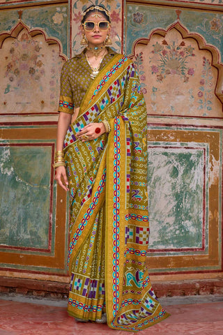 Soothing Art Silk Printed Saree In Mustard Color