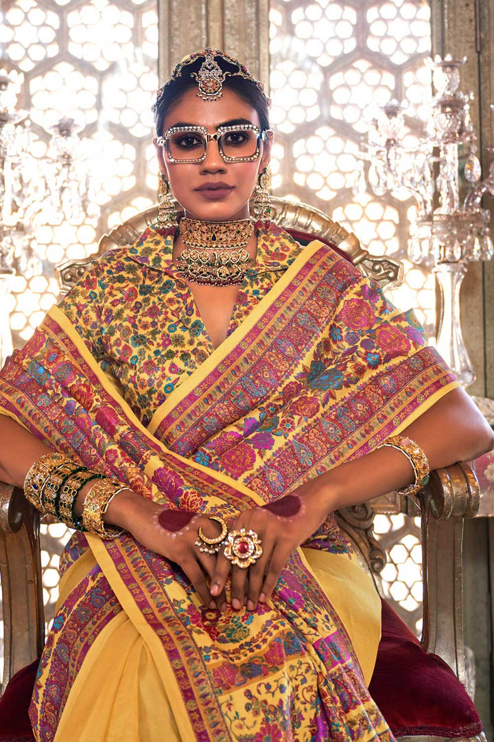 Trendy Art Silk Yellow Color Saree With Printed Work | Buy Online India