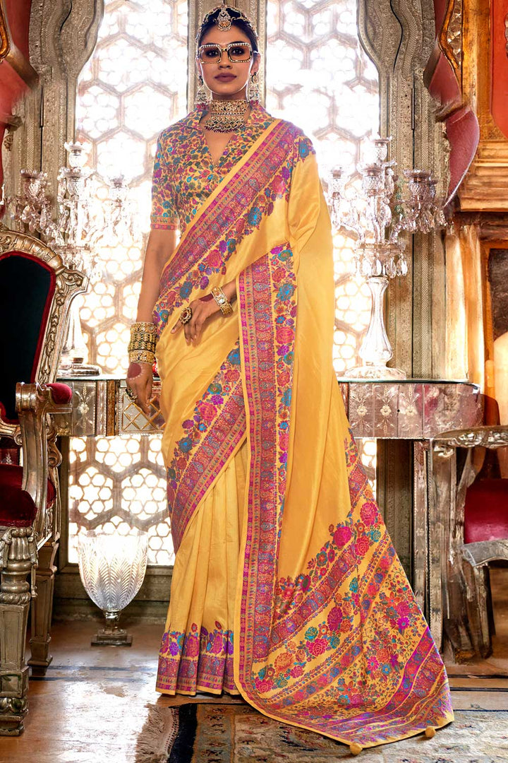 Trendy Art Silk Yellow Color Saree With Printed Work | Buy Online India