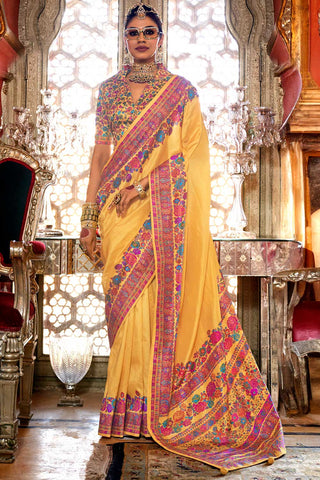 Trendy Art Silk Yellow Color Saree With Printed Work