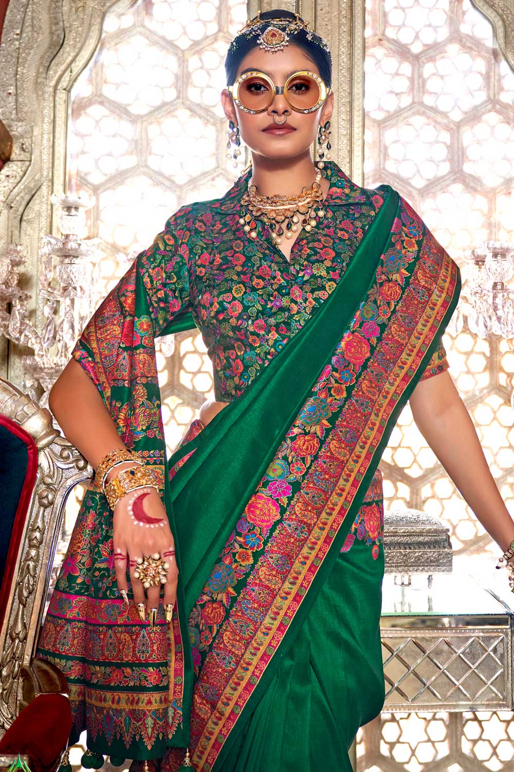 Green Color Printed Work On Art Silk Chic Saree