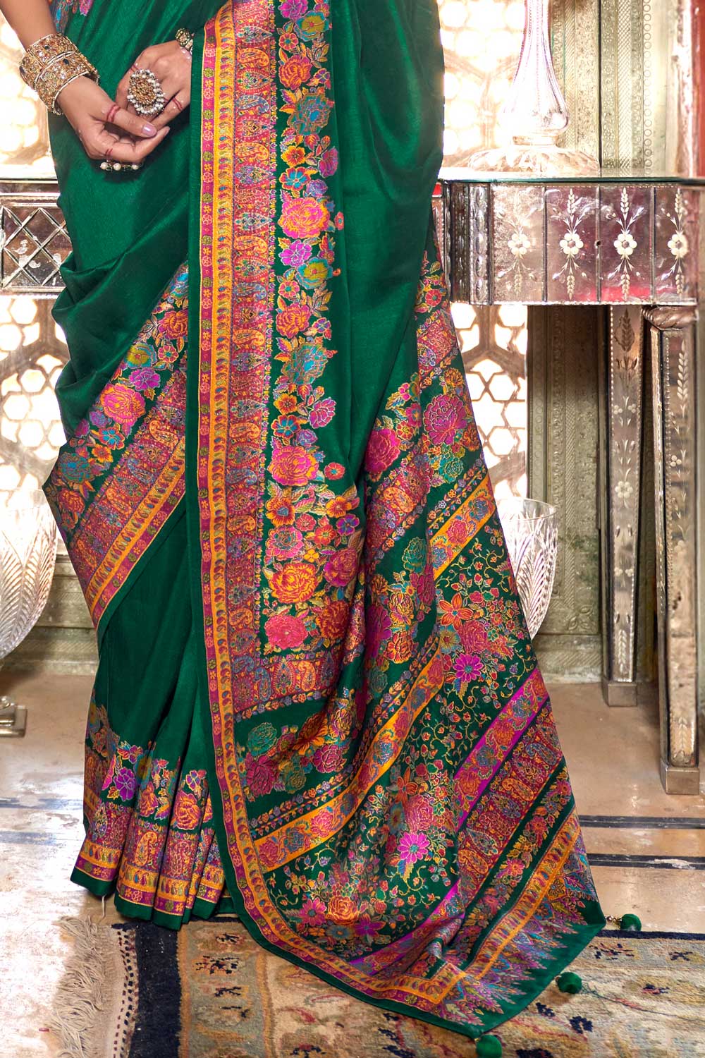 Green Color Printed Work On Art Silk Chic Saree