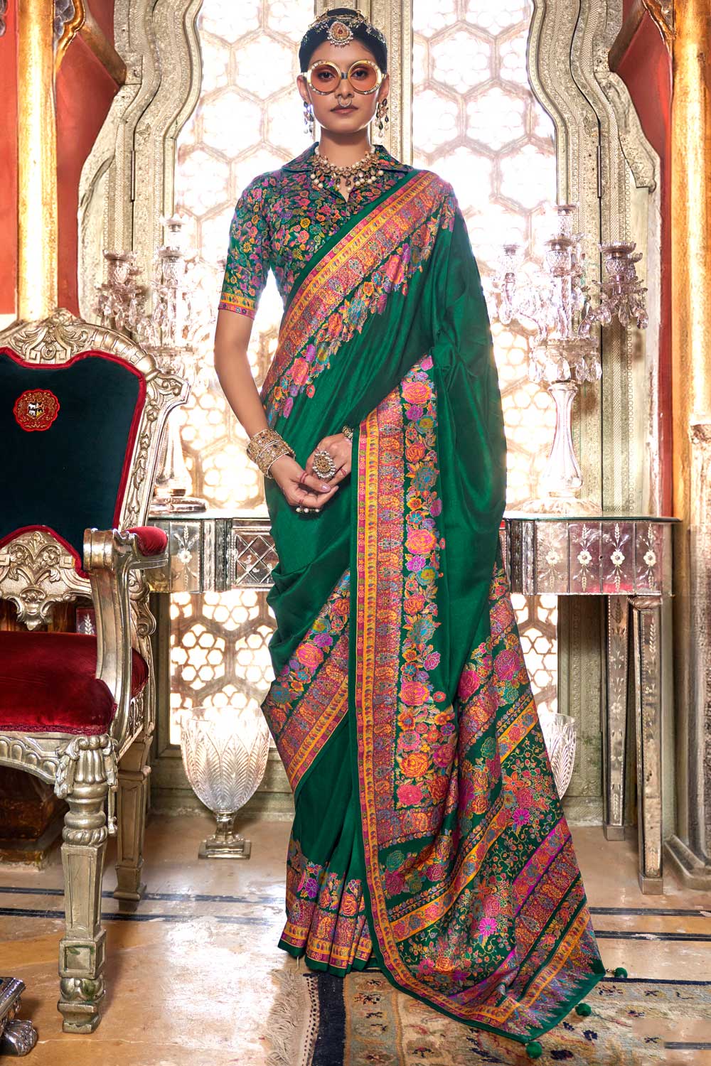 Green Color Printed Work On Art Silk Chic Saree