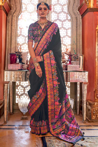 Soothing Printed Work On Black Color Art Silk Saree