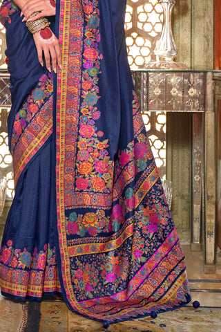 Graceful Art Silk Navy Blue Color Saree With Printed Work