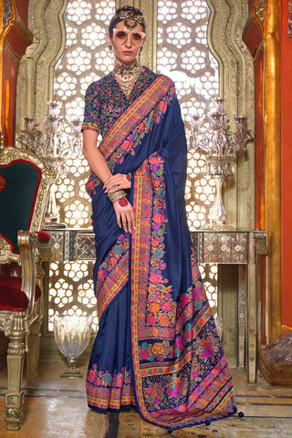 Graceful Art Silk Navy Blue Color Saree With Printed Work