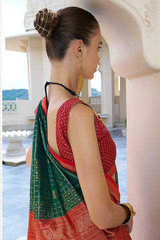 Classic Weaving Work On Green Color Banarasi Silk Saree