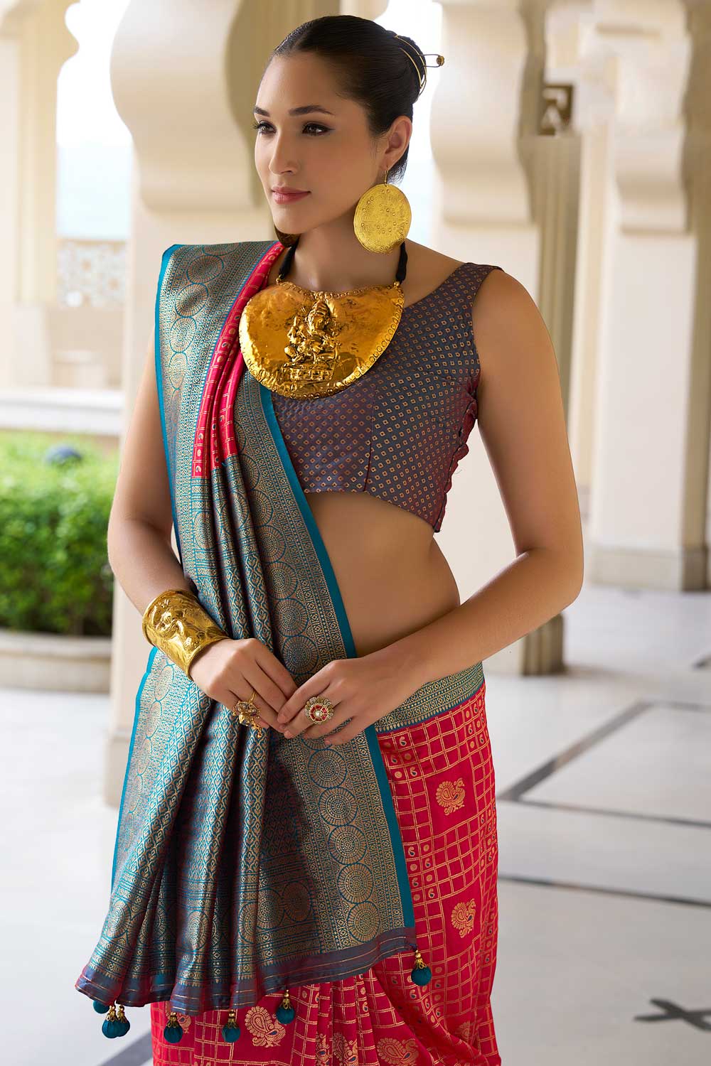 Rani Color Banarasi Silk Saree With Lovely Weaving Work