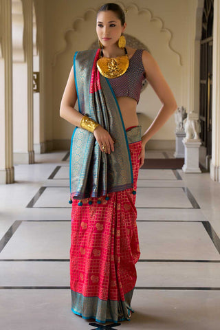 Rani Color Banarasi Silk Saree With Lovely Weaving Work