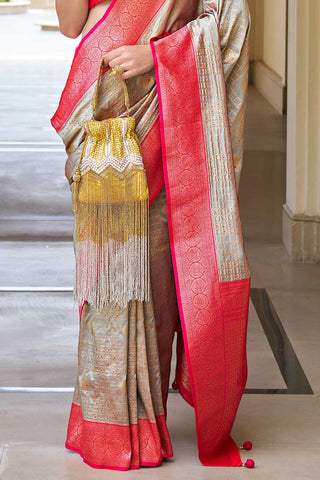 Engaging Light Cyan Color Banarasi Silk Saree With Weaving Work