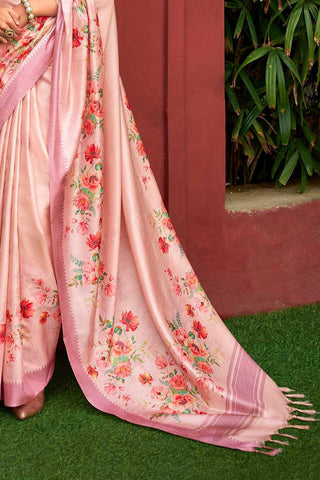 Excellent Art Silk Fabric Floral Printed Saree In Pink Color