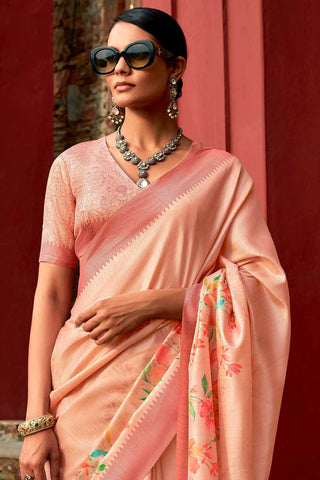 Peach Color Art Silk Fabric Coveted Floral Printed Saree