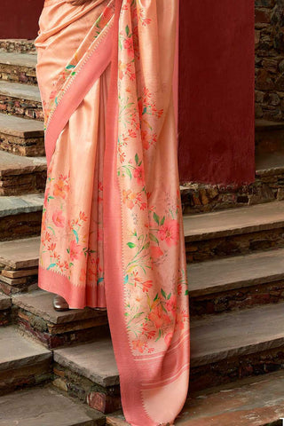 Peach Color Art Silk Fabric Coveted Floral Printed Saree