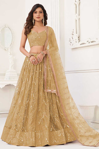 Net Fabric Beige Color Beatific Look Lehenga