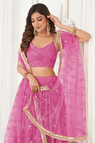 Fabulous Net Fabric Pink Color Lehenga