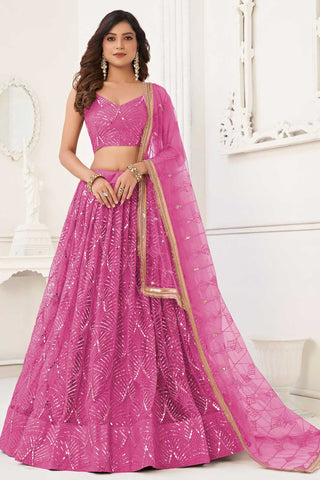 Fabulous Net Fabric Pink Color Lehenga