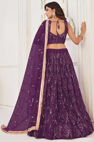 Net Fabric Captivating Purple Color Lehenga