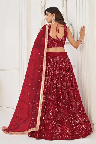 Red Color Net Fabric Glamorous Look Lehenga