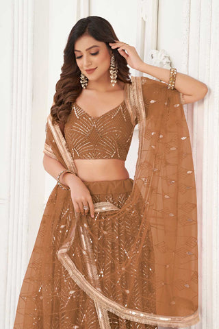 Net Fabric Brown Color Gorgeous Look Lehenga