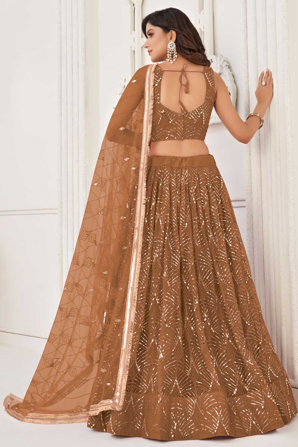 Net Fabric Brown Color Gorgeous Look Lehenga