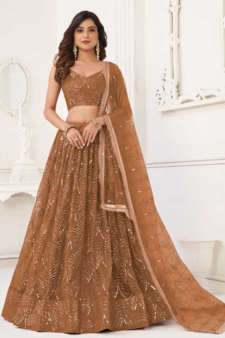 Net Fabric Brown Color Gorgeous Look Lehenga