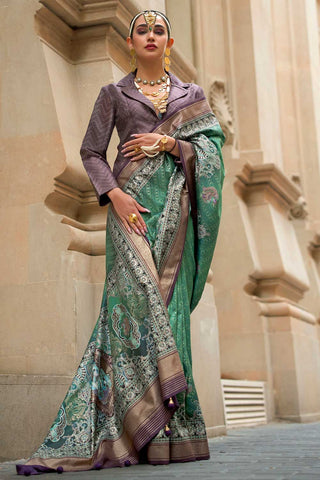 Radiant Sea Green Color Viscose Fabric Printed Saree