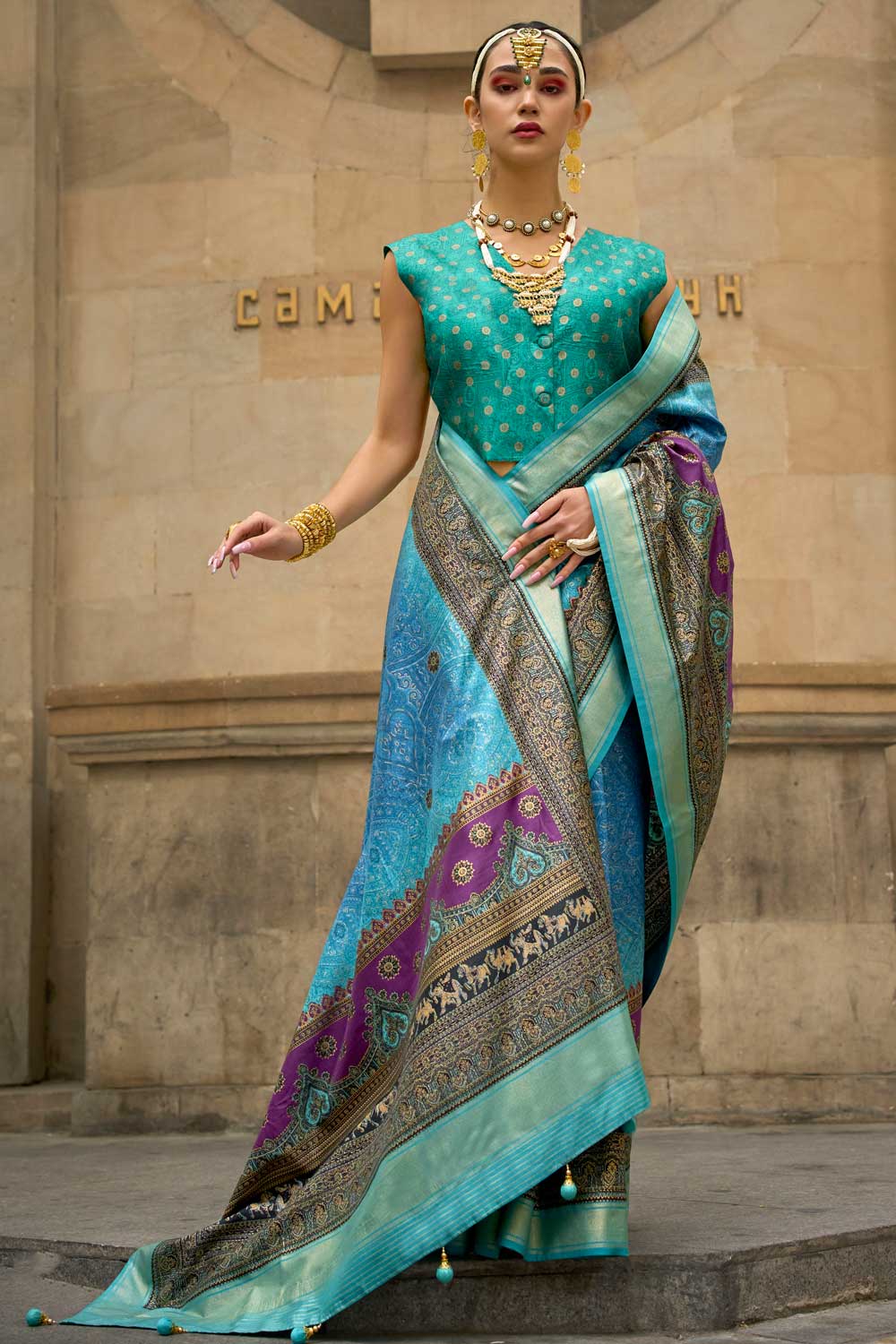 Sky Blue Color Viscose Fabric Beatific Printed Saree