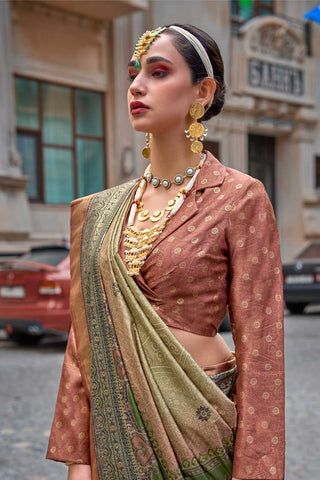 Beguiling Olive Color Viscose Fabric Printed Saree