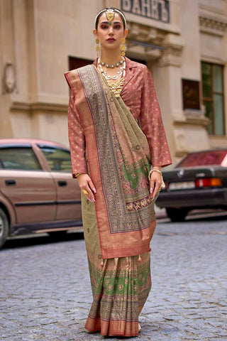 Beguiling Olive Color Viscose Fabric Printed Saree