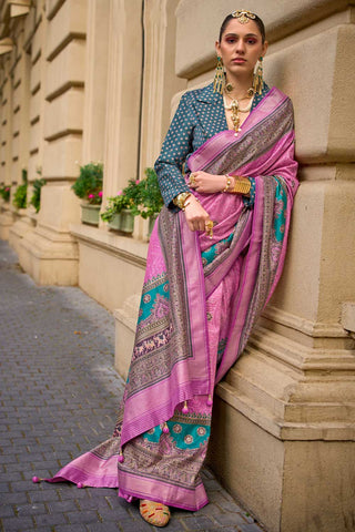 Engaging Pink Color Viscose Fabric Printed Saree