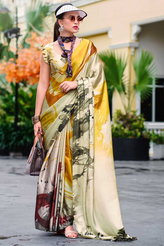 Satin Fabric Multi Color Delicate Saree With Printed Work