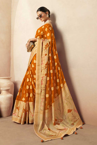 Mustard Color Printed Work On Georgette Fabric Beatific Saree