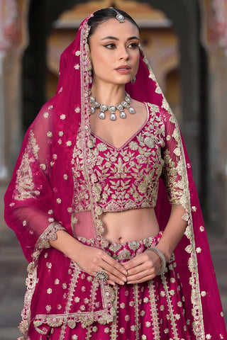 Magenta Color Net Fabric Wedding Wear Beautiful Lehenga Choli