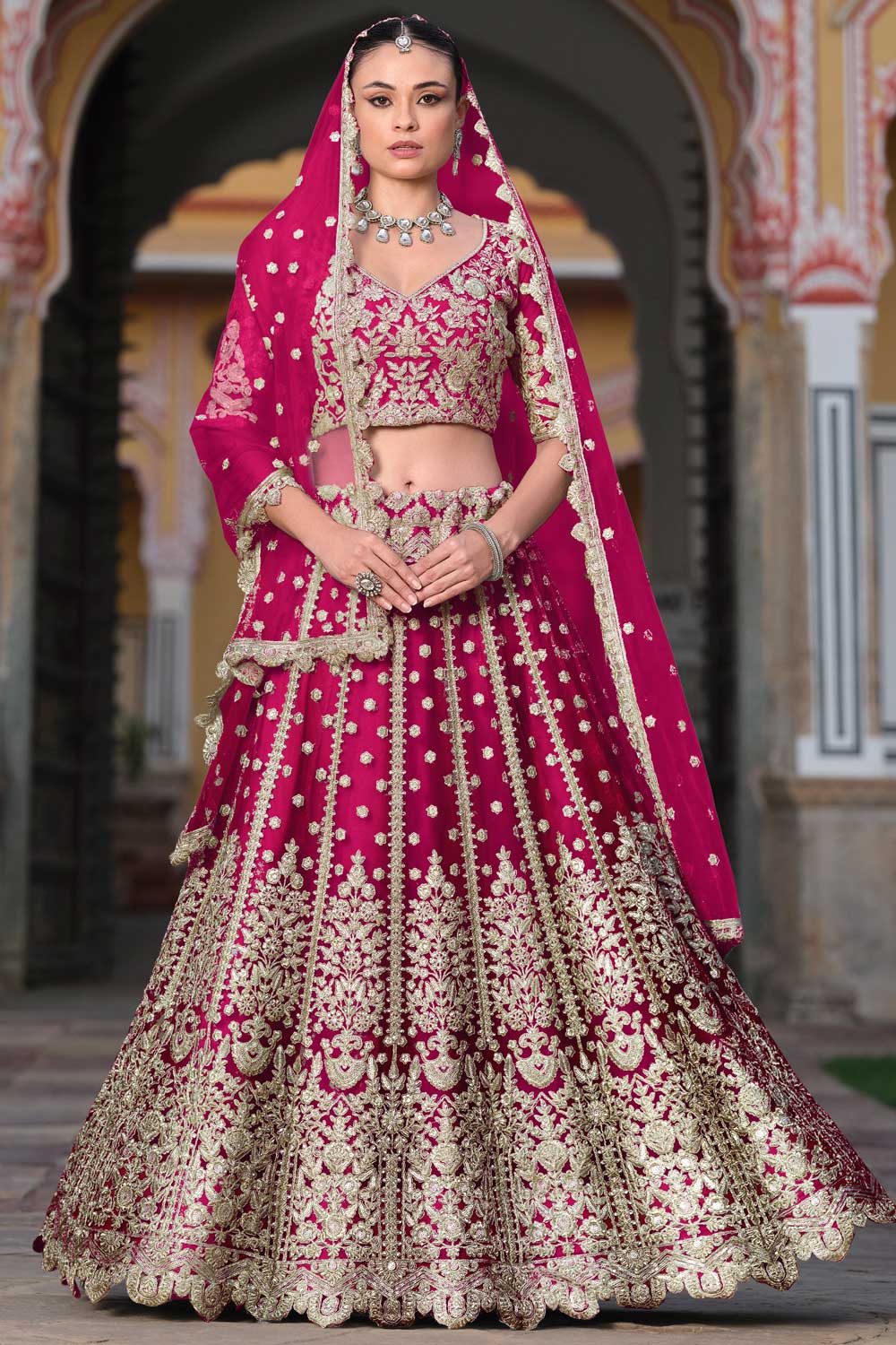 Magenta Color Net Fabric Wedding Wear Beautiful Lehenga Choli