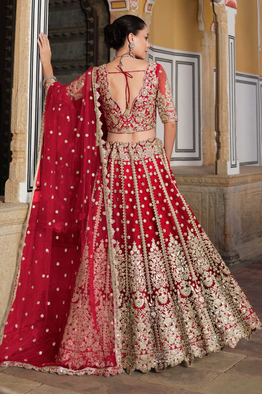 Trendy Embroidered Red Color Net Fabric Lehenga Choli