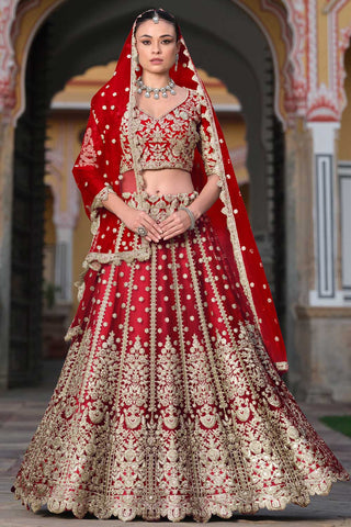 Trendy Embroidered Red Color Net Fabric Lehenga Choli