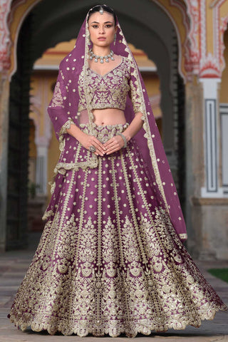 Lavender Color Alluring Embroidered Lehenga Choli In Net Fabric