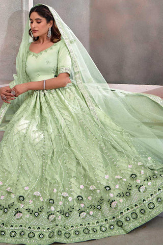 Phenomenal Function Wear Sea Green Color Net Fabric Lehenga