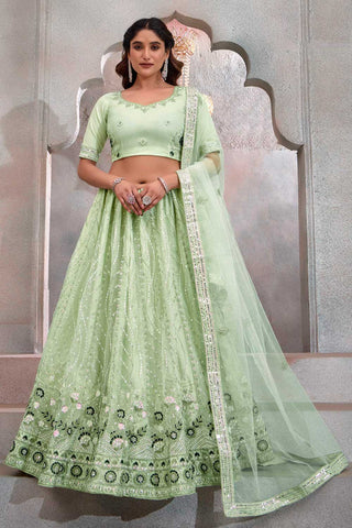 Phenomenal Function Wear Sea Green Color Net Fabric Lehenga