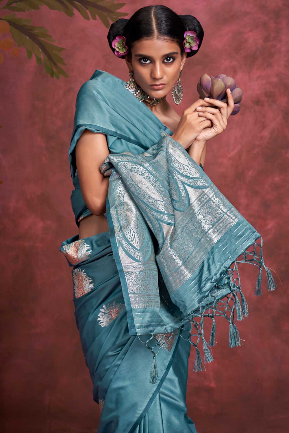 Fabulous Banarasi Zari Weaving Sky Blue Color Satin Handloom Silk Saree