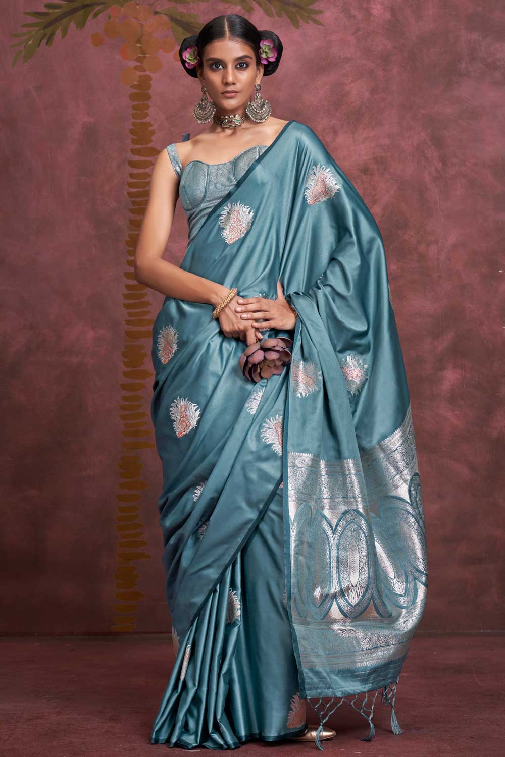 Fabulous Banarasi Zari Weaving Sky Blue Color Satin Handloom Silk Saree