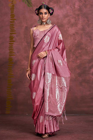 Pink Color Banarasi Zari Weaving Glamorous Satin Handloom Silk Saree