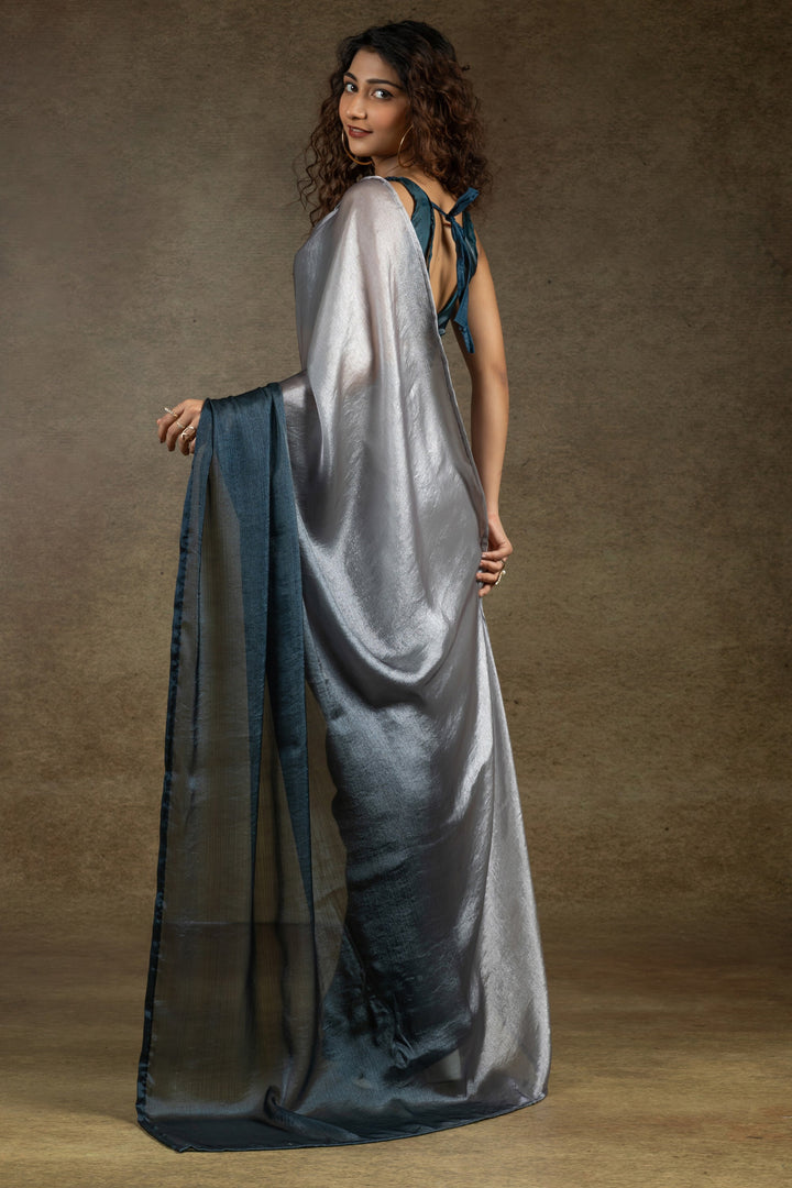 Satin Silk Fabric Party Look Grey Saree