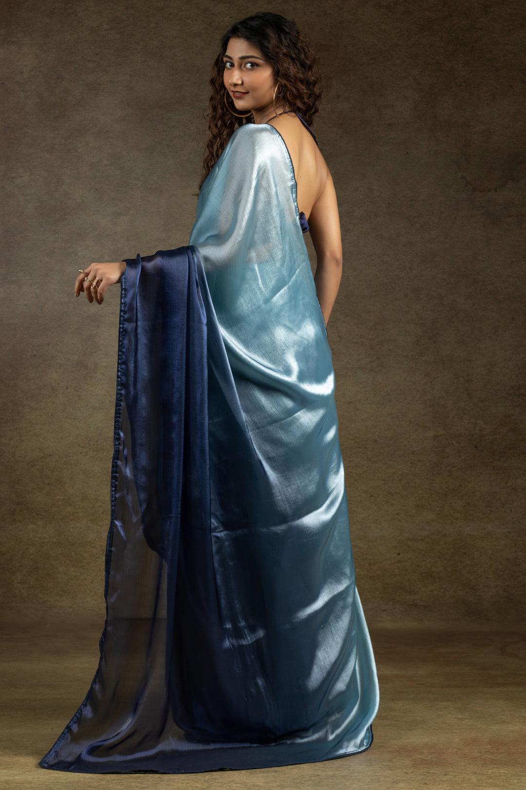 Satin Silk Fabric Party LookNavy Blue Color Saree