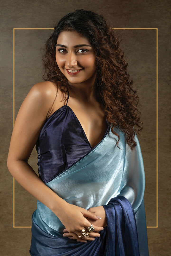 Satin Silk Fabric Party LookNavy Blue Color Saree