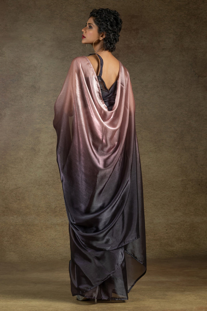 Peach Color Satin Silk Fabric Saree For Party Wear