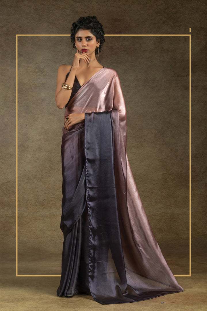 Peach Color Satin Silk Fabric Saree For Party Wear