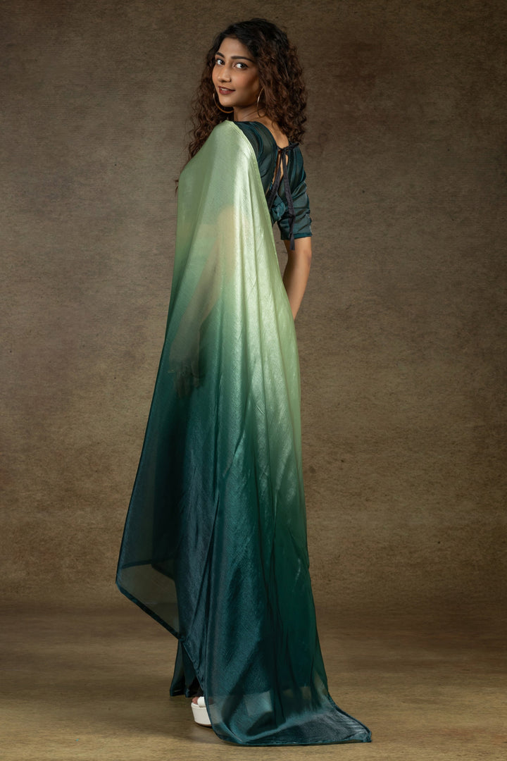 Party Wear Satin Silk Fabric Saree In Sea Green Color