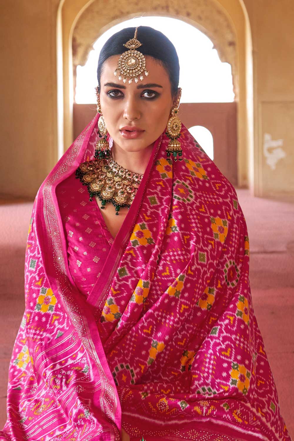 Art Silk Fabric Rani Color Patola Printed Festive Saree