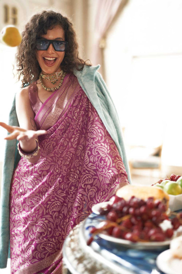 Magenta Color Festive Wear Georgette Fabric Printed Saree